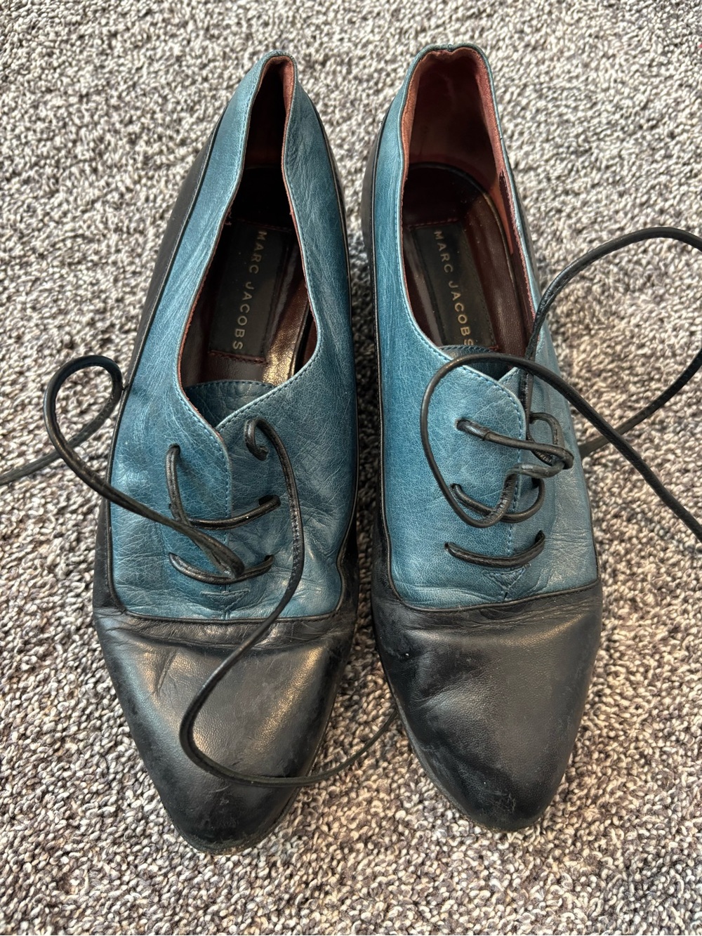 Marc Jacobs Teal and Black Leather Lace-Up Flats